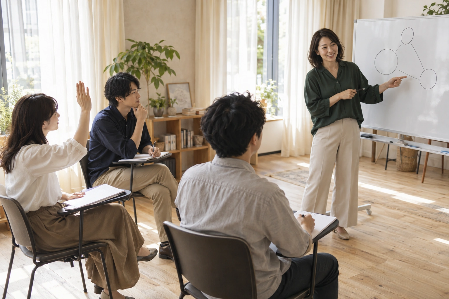 講師と受講者が対話しながら学ぶ研修のイメージ